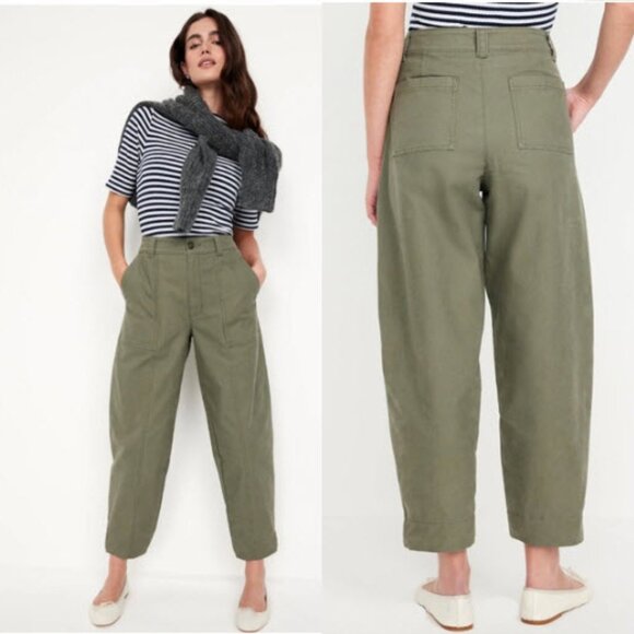 Olive Green Barrel Leg Pants by Old Navy Size 12 - Picture 1 of 16